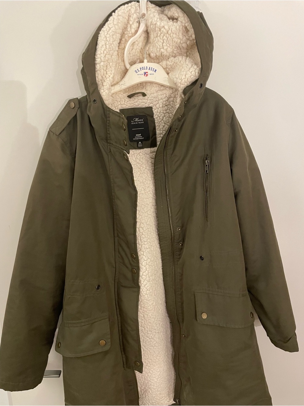 Mavi Olive Green Jacket with Cream Sherpa Lining